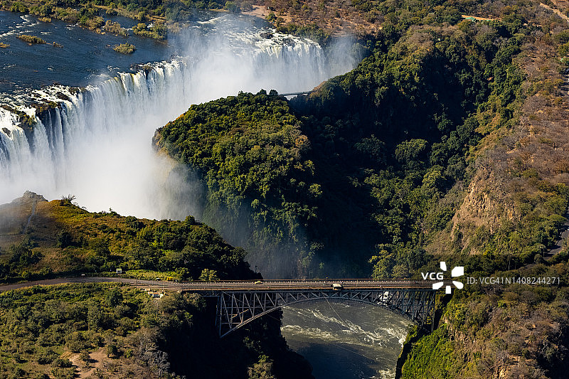 非洲维多利亚瀑布的直升机视角图片素材