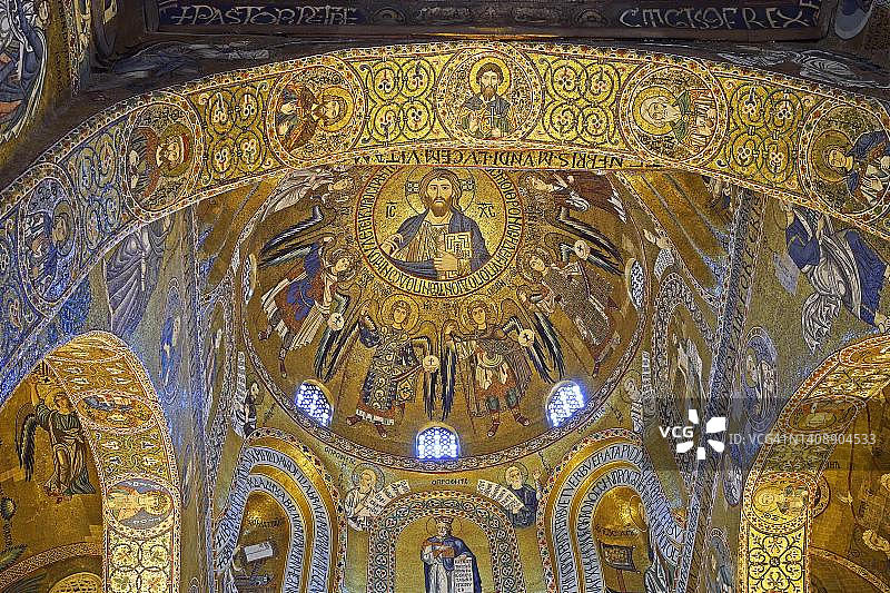 帕拉蒂尼小教堂，特写，诺曼底宫，巴勒莫，西西里岛，意大利图片素材