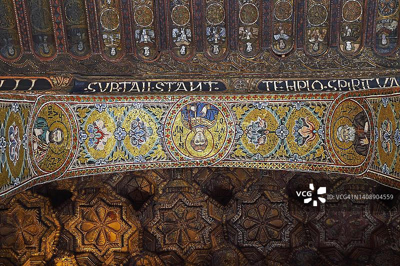 帕拉蒂尼小教堂，特写，诺曼底宫，巴勒莫，西西里岛，意大利图片素材