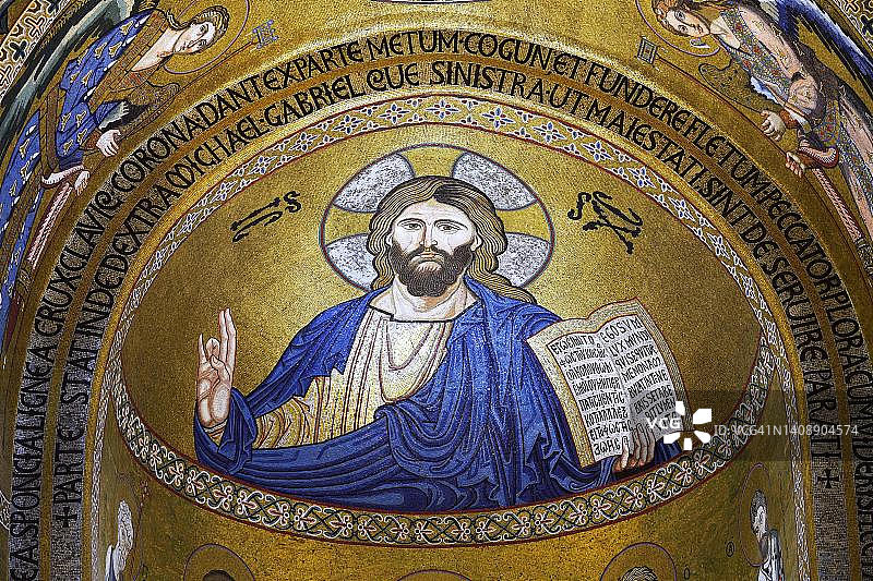 帕拉蒂尼小教堂，特写，诺曼底宫，巴勒莫，西西里岛，意大利图片素材