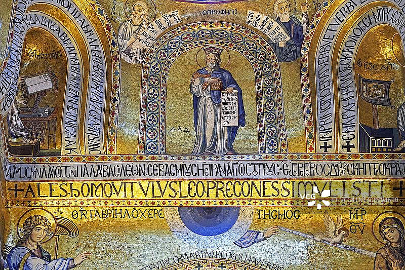 帕拉蒂尼小教堂，特写，诺曼底宫，巴勒莫，西西里岛，意大利图片素材