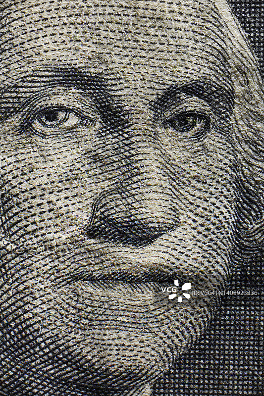 一美元纸币上乔治·华盛顿的超近特写图片素材