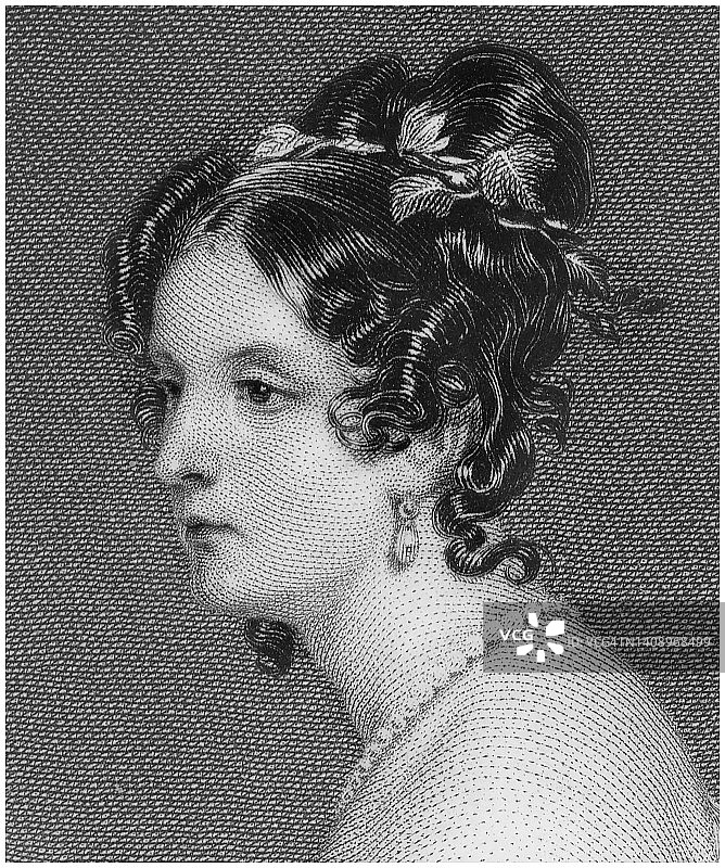 英国贵族贝德福德公爵夫人乔治亚娜（或乔治娜）·罗素（乔治亚娜·戈登夫人）的肖像，她是艺术赞助人兼第六代贝德福德公爵约翰·罗素的妻子图片素材