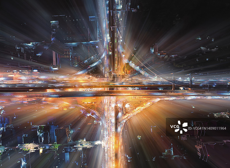 夜间主干道立交桥航拍图片素材