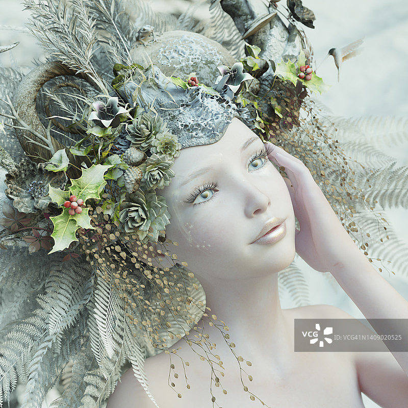 戴着季节性头饰的年轻女人图片素材