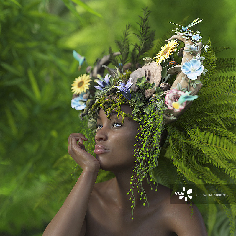 戴着季节性头饰的年轻女人图片素材