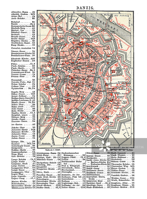 波兰格但斯克复古石版画地图图片素材