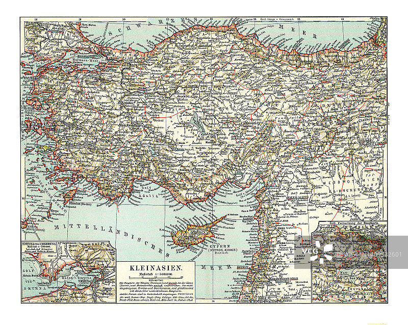 小亚细亚的古老彩色石印地图图片素材