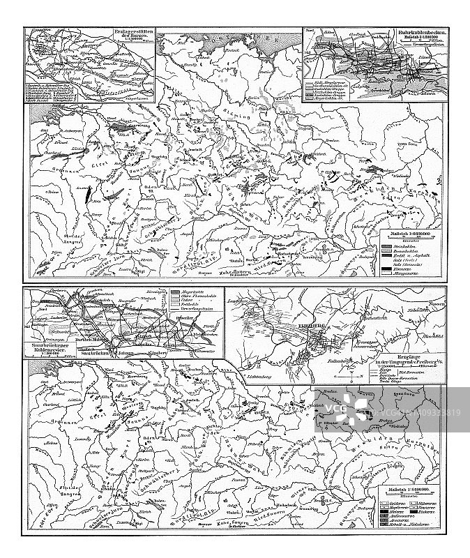 古老的彩色石印德国矿产地图图片素材