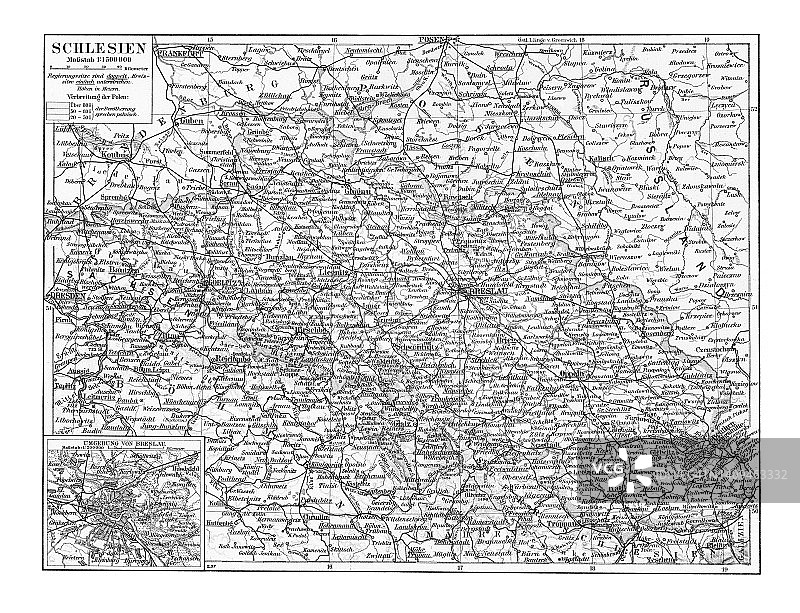 西里西亚古老彩色石印地图图片素材
