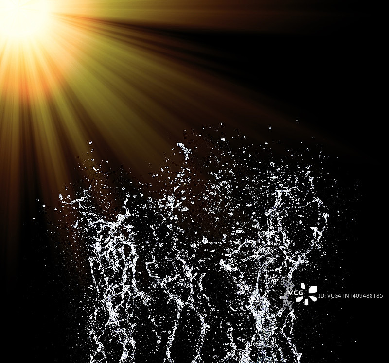 阳光加热黑色背景上的一些水柱图片素材