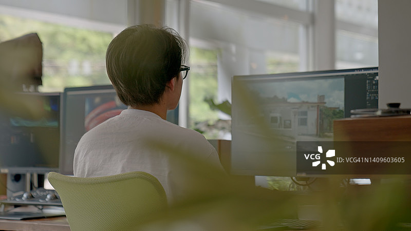 年轻男人在办公室剪辑视频图片素材