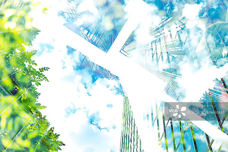 东京城市景观与绿色植物图片素材