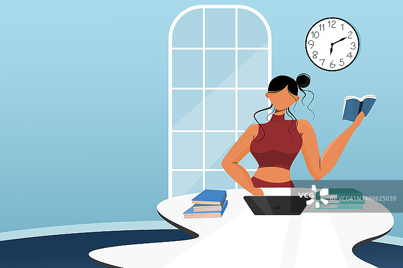 成年女性在家通过无线技术在线学习插画概念图片素材