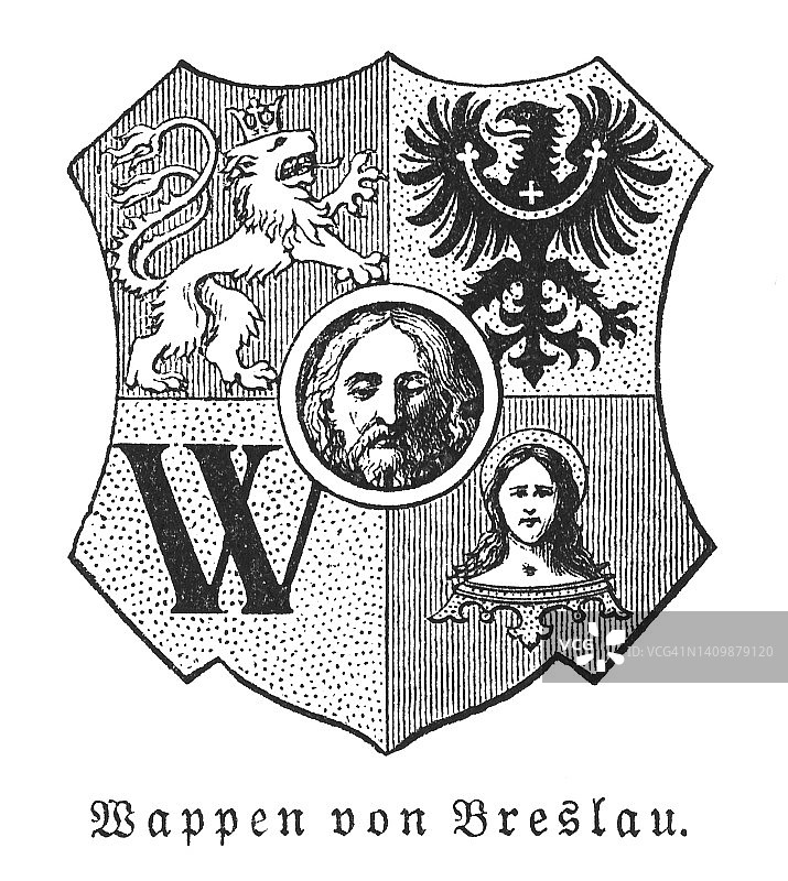 弗罗茨瓦夫市徽古版画：波兰西南部西里西亚地区最大城市图片素材