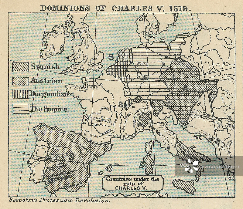 1519年查理五世的旧领土地图图片素材