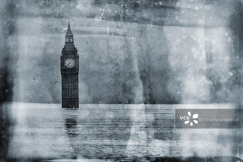 海平面上升，伦敦下沉图片素材