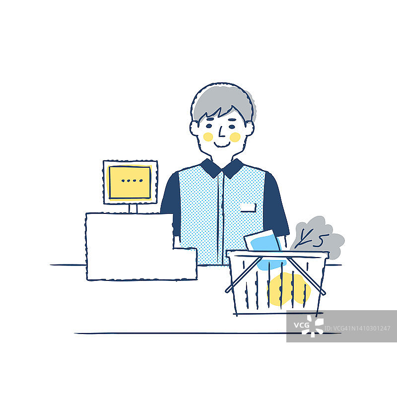 男人收银员和购物篮图片素材
