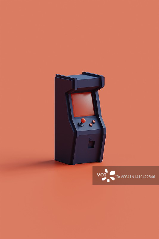 橙色背景上的蓝色街机游戏机（数字生成）图片素材