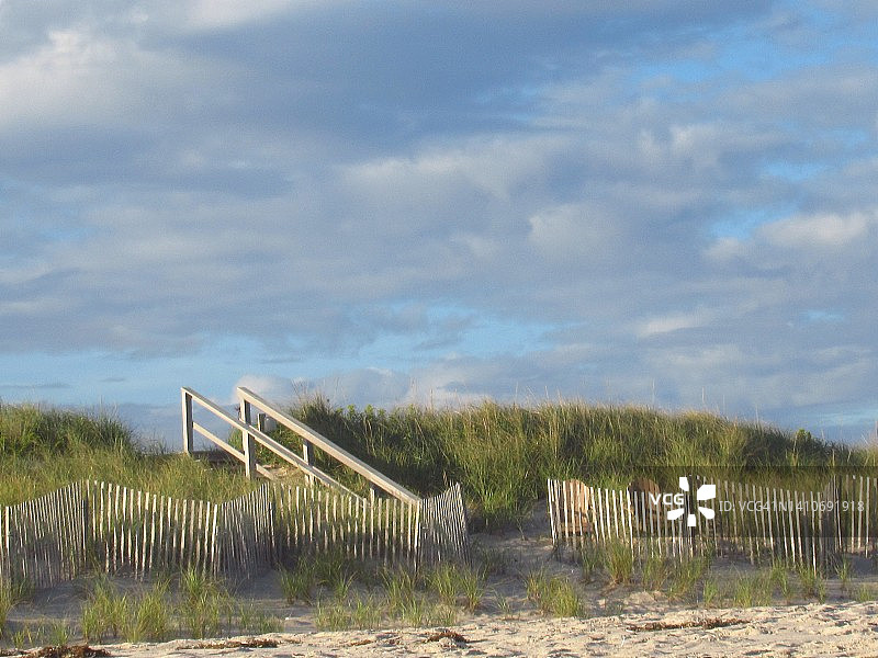 我们美丽的环境：通往沙丘天堂的木制阶梯图片素材