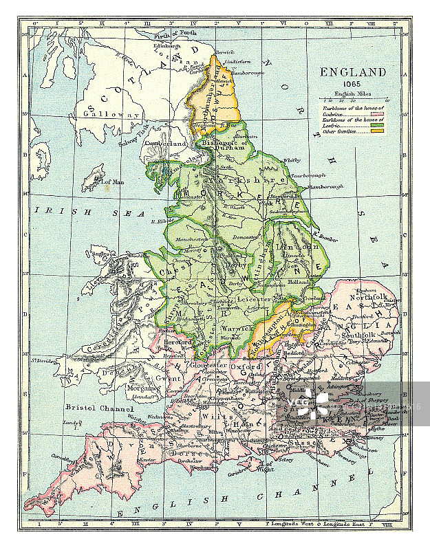 1065年英格兰旧石印地图图片素材