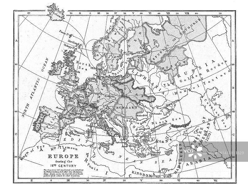 15世纪欧洲旧彩色石印地图图片素材