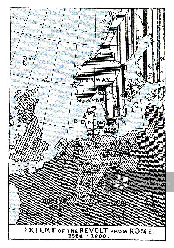古老的彩色石印地图：罗马起义的范围 (1524-1600)图片素材