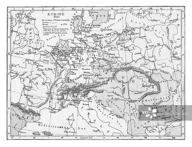 1740年欧洲古地图图片素材