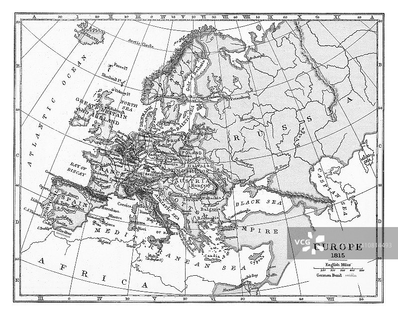 1815年欧洲老地图图片素材