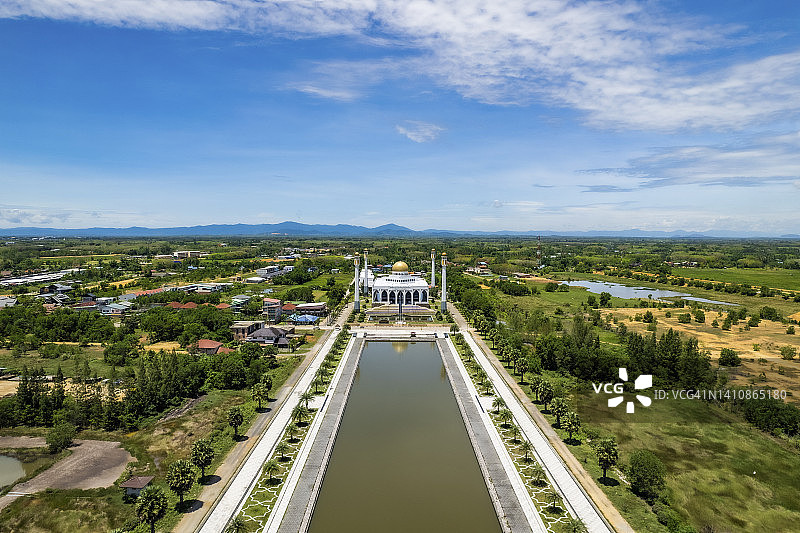 泰国宋卡美丽清真寺航拍视角图片素材