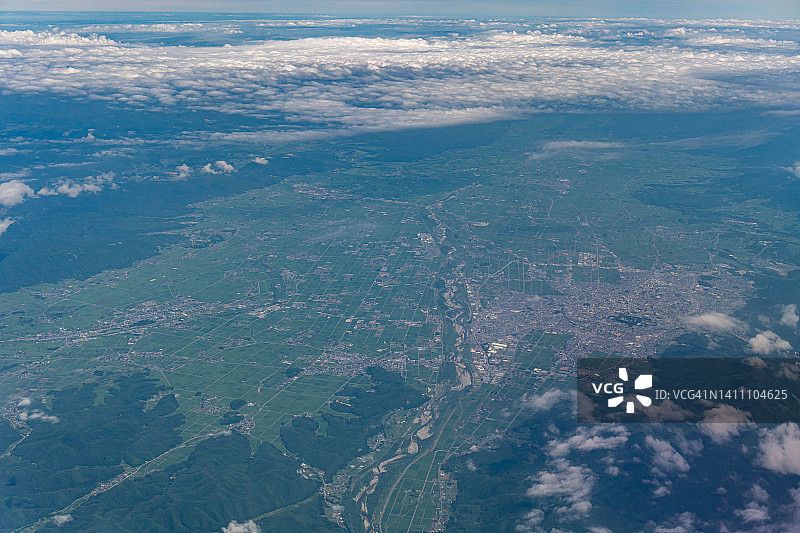 日本福岛县会津若松市飞机航拍景观图片素材