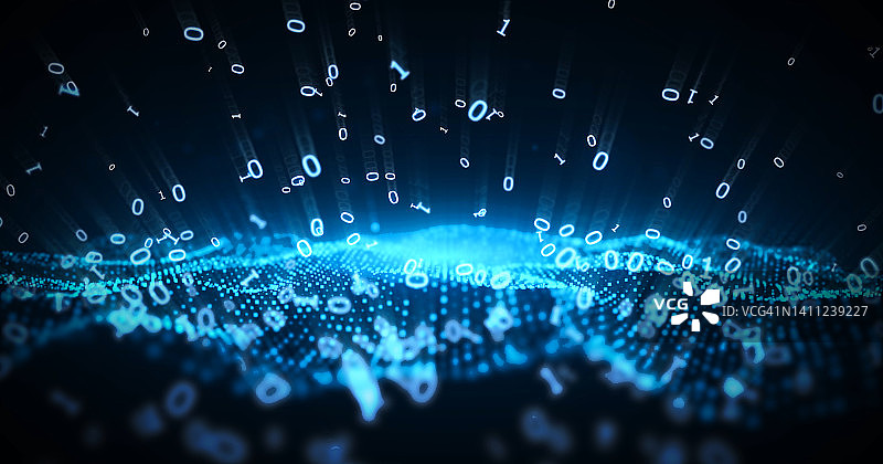 蓝色光虚拟3D空间中的二进制代码图片素材