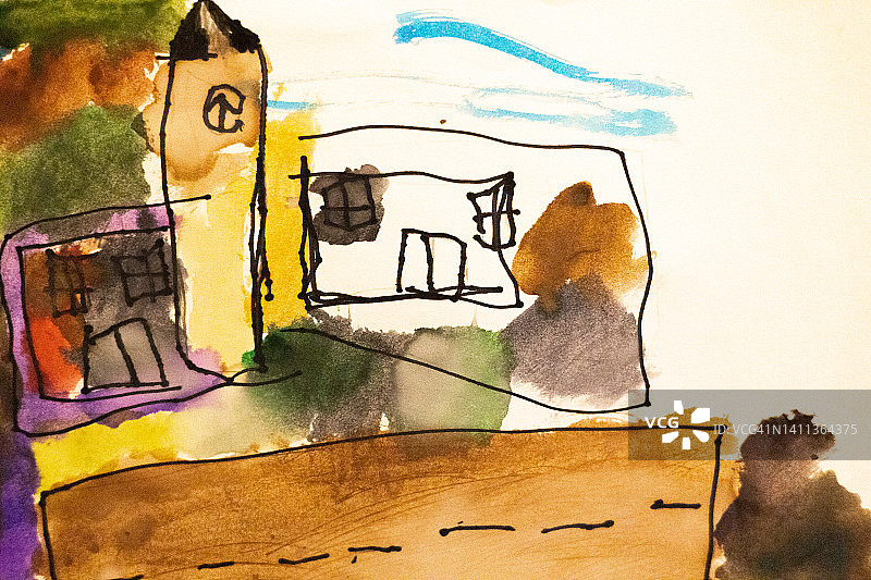 儿童手指画：家的画像图片素材