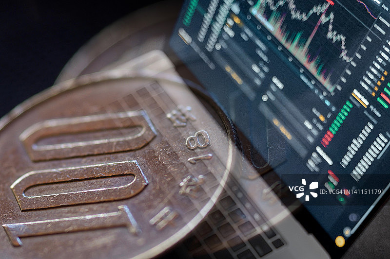 日元硬币和股市指标图片素材