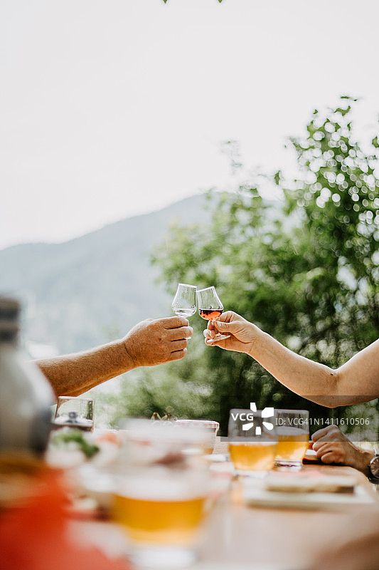 朋友们举杯畅饮黑森林美酒图片素材