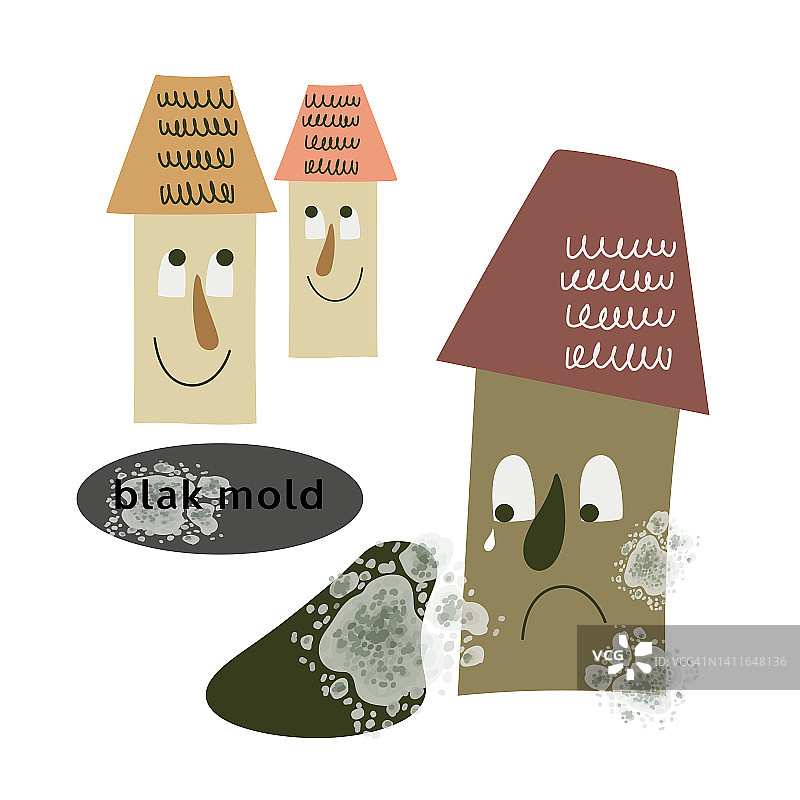 不同形状的黑色霉菌斑点。有毒的霉菌孢子。细菌、微生物、细菌或病毒。图片素材