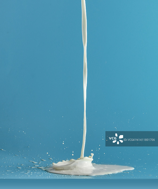 蓝色背景上的牛奶飞溅图片素材