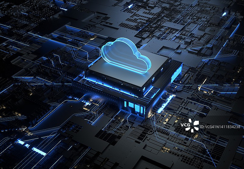 人工智能抽象计算机芯片的云朵三维绘制图片素材