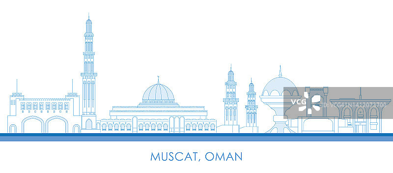 阿曼马斯喀特城市天际线轮廓全景图片素材