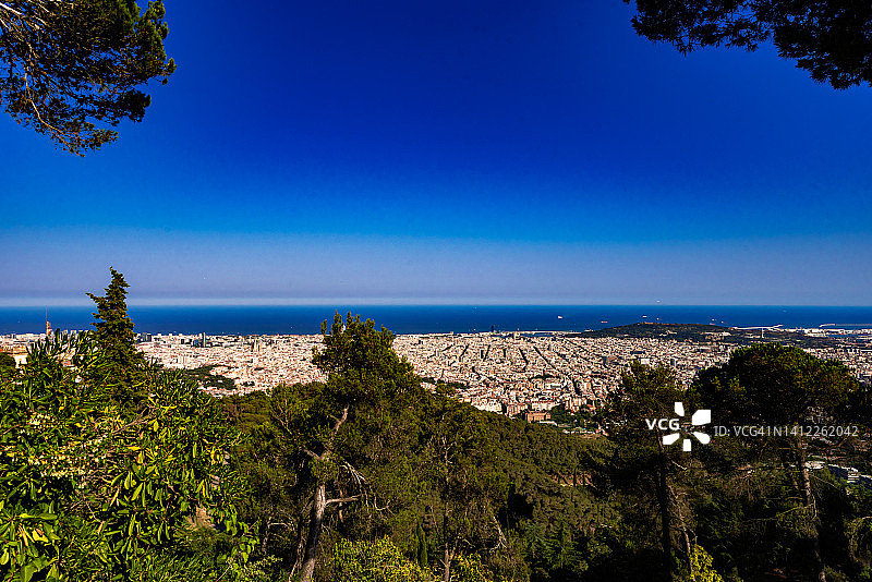 从观景点看到的巴塞罗那城市树木景观图片素材