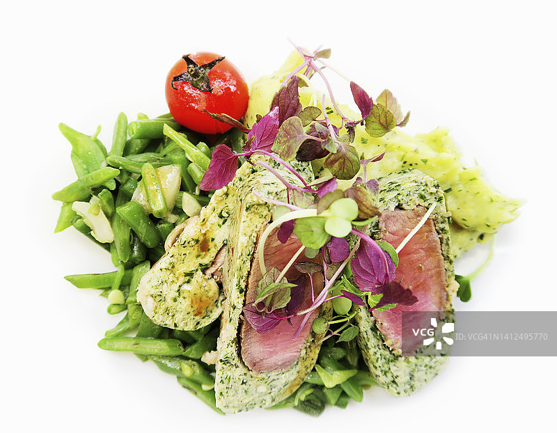 香草馅羊肉片配蔬菜图片素材