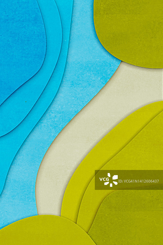 抽象黄色圆形纸背景，蓝绿色图片素材