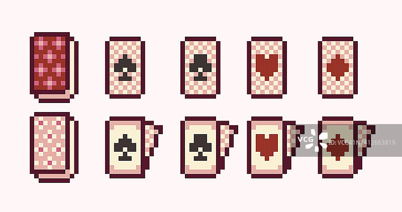 卡牌像素艺术合集：扑克、桥牌、黑杰克、赌场8位精灵图片素材