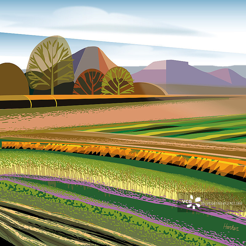 高地沙漠田野景观数字插画图片素材