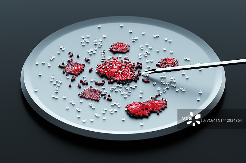 带有黑色素瘤细胞的培养皿特写（3D渲染）图片素材