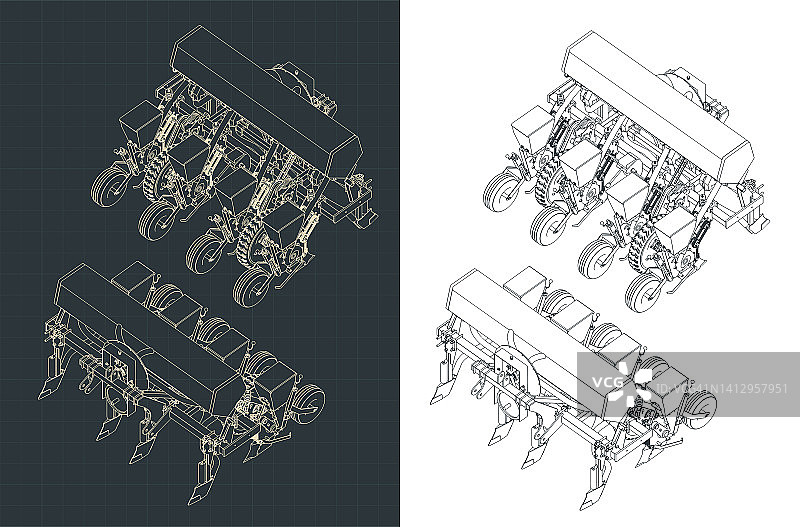 播种机2.5D蓝图图片素材