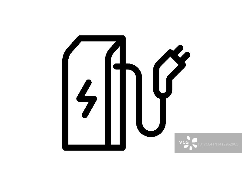 充电站线性图标：电力运输能源充电符号，环保电动汽车充电黑色标志，矢量电池供电电动汽车充电标志图片素材