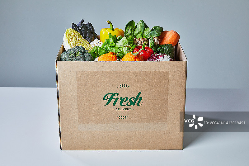 食品配料：冷藏配送、新鲜食品、清晨配送、直接配送、包装盒图片素材