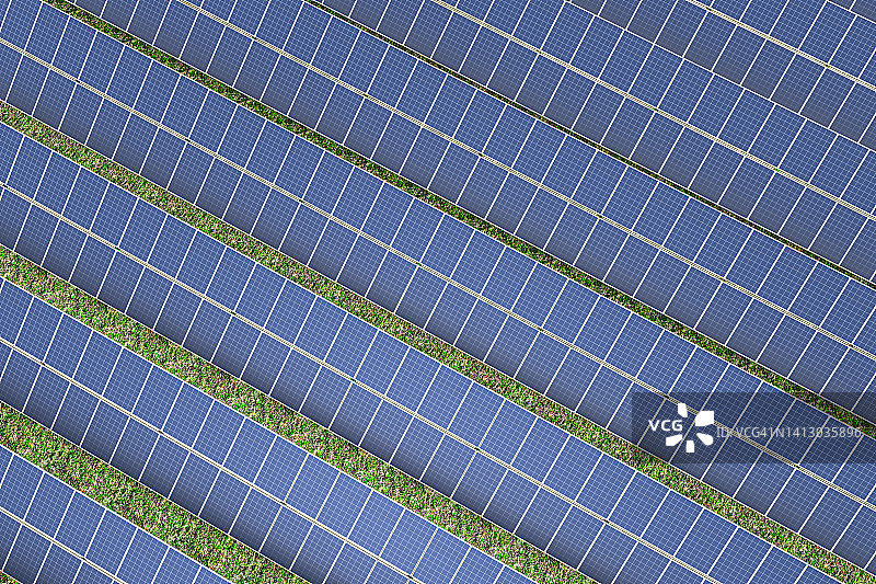 整齐排列的太阳能电池板2.5D渲染图片素材