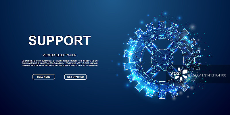 用于着陆页的齿轮3D低多边形符号与连接点。齿轮设计图概念。多边形行业发展图图片素材